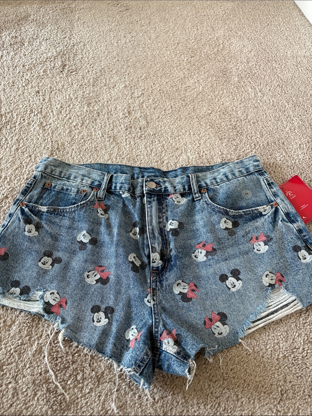 Aeropostale Blue Denim Minnie Mouse Print Cutoff Shorts